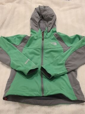 The North Face Mint Green and Gray Hooded Softshell Windstopper Jacket